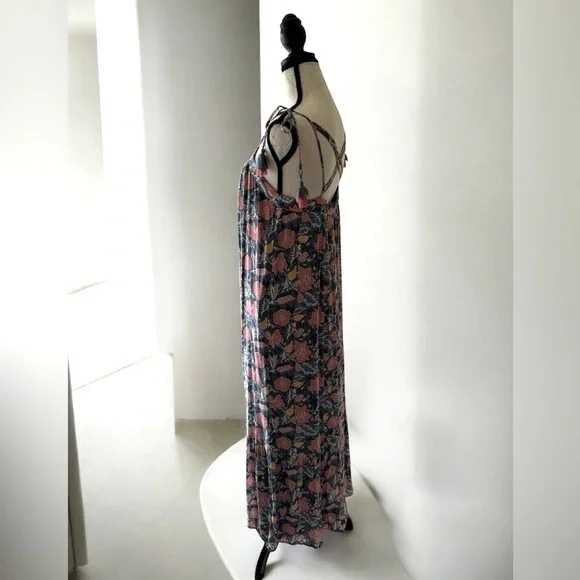 Women's LOFT Floral Tassel Tie Sleeve Ruffle Hem Boho Maxi dress size small - Picture 3 of 5